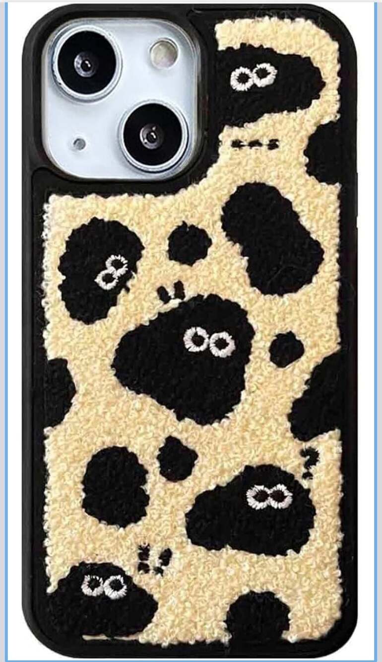 Cartoon Briquettes Fluffy Phone Case Compatible with iPhone 15,Cute Funny Design
